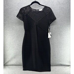 CALVIN KLEIN - Black Pin Tuck w/ Illusion Tiered Stretchy Bodycon Dress Size 8